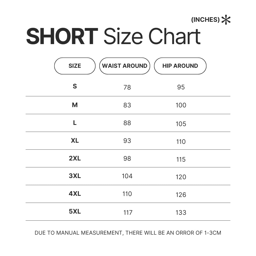 Short Size Chart - Studio Ghibli UK Shop