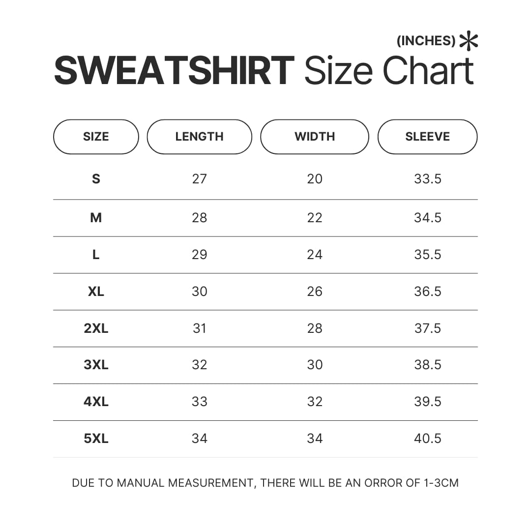 Sweatshirt Size Chart - Studio Ghibli UK Shop