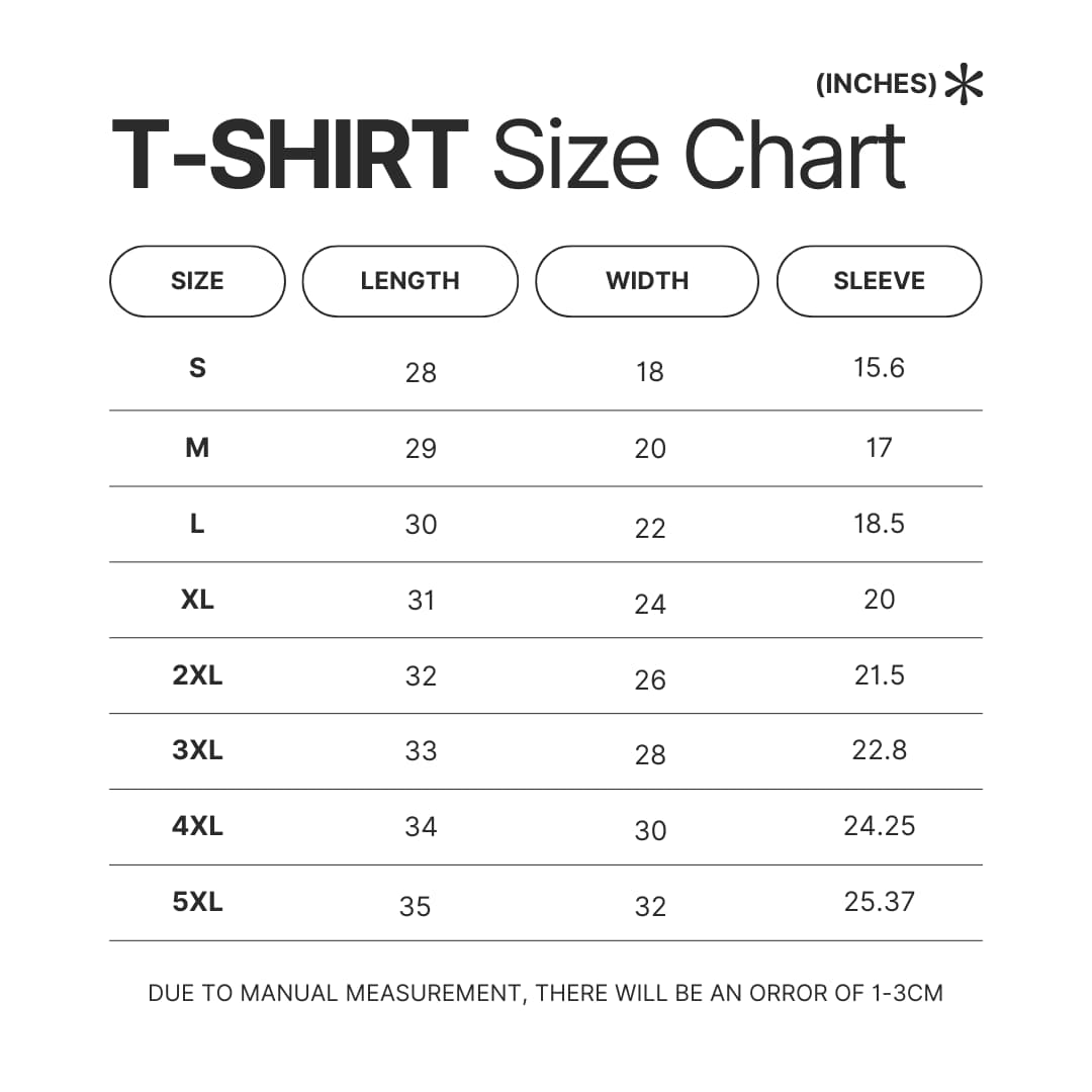 T shirt Size Chart - Studio Ghibli UK Shop
